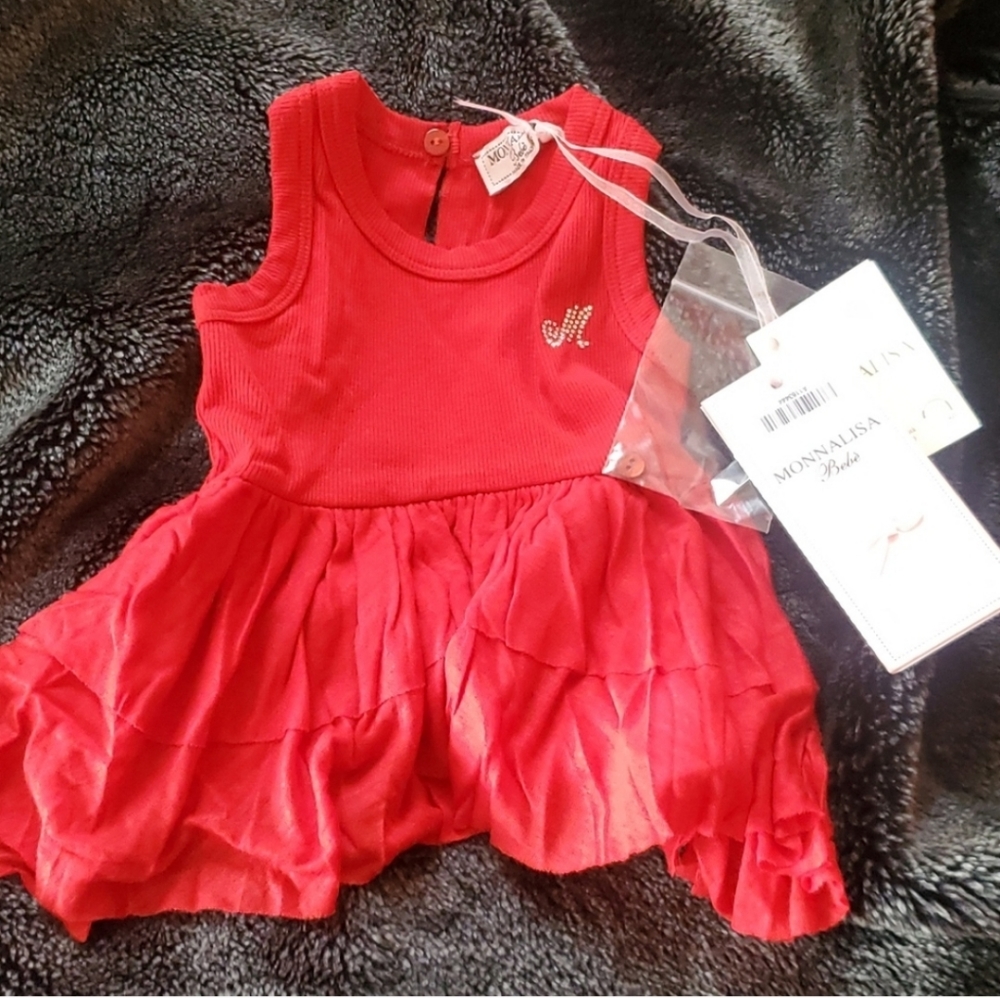 NWT MONNALISA baby 3m Maxi dress ruffle w/ rhinestone infant
